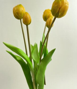 Bos met 5 gele Tulpen | zijden kunstbloemen | 44 centimeter
