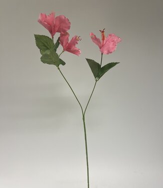 Roze Hibiscus 3X | zijden kunstbloem | 66 centimeter