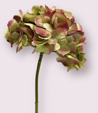 Rozegroene Hortensia | zijden kunstbloem | 60 centimeter