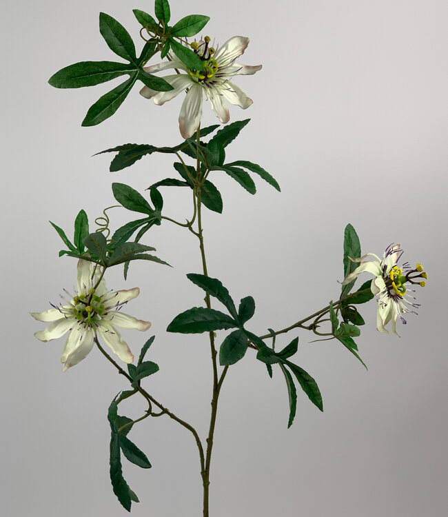 Passiflore blanche | Fleur artificielle en soie | Longueur 101 centimètres