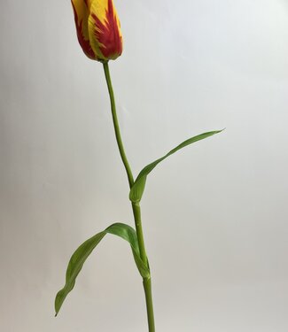 MyFlowers Geelrode Tulp | zijden kunstbloem | 65 centimeter