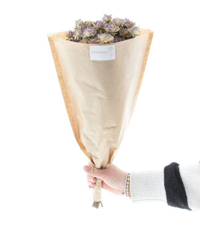 Ten dried lavender-gray spray roses