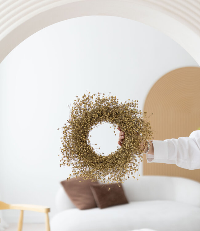 Handmade flax wreath gold-colored | Ø 30 centimeters