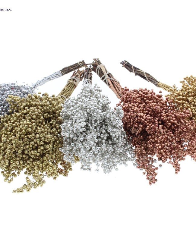 Mixed colours of metallic coloured dried pepper berries | Packed in plastic bag | Ordered per 5 pieces