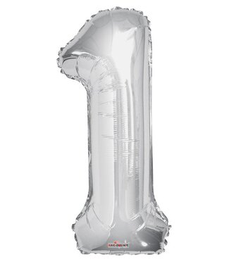 4A Silver coloured foil balloon number 1 | Height 85 centimetres | Per piece