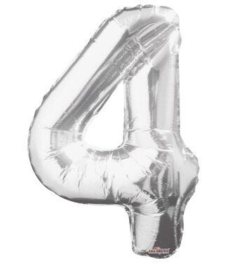 4A Silver foil balloon figure 4 | Height 85 centimetres | Per piece