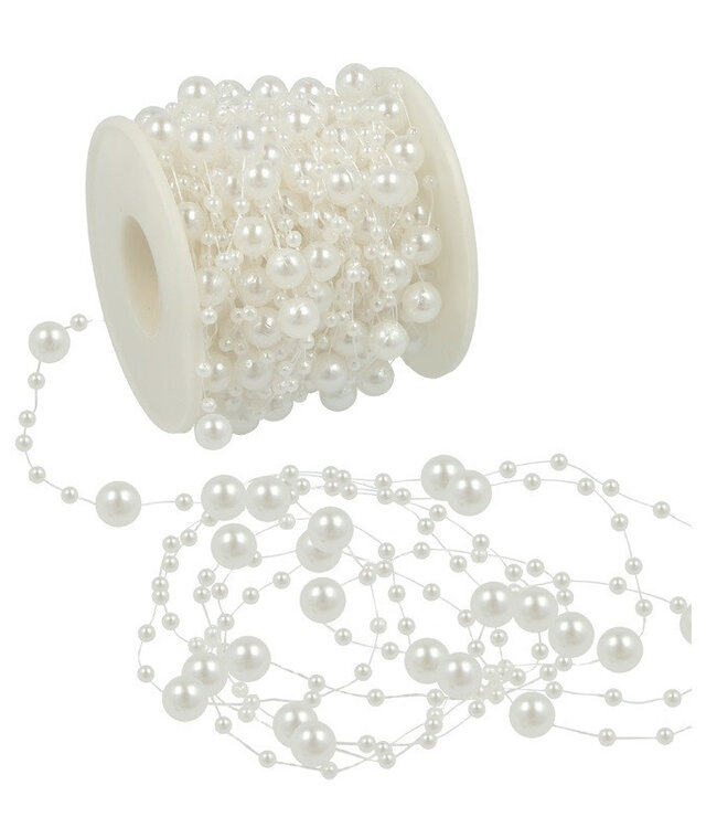 White pearl garland wire | Min. diameter 3 millimetres max. diameter 8 millimetres | Length 15 metres | Can be ordered by piece