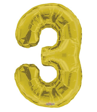 4A Gold coloured foil balloon numeral 3 | Height 85 centimetres | Per piece