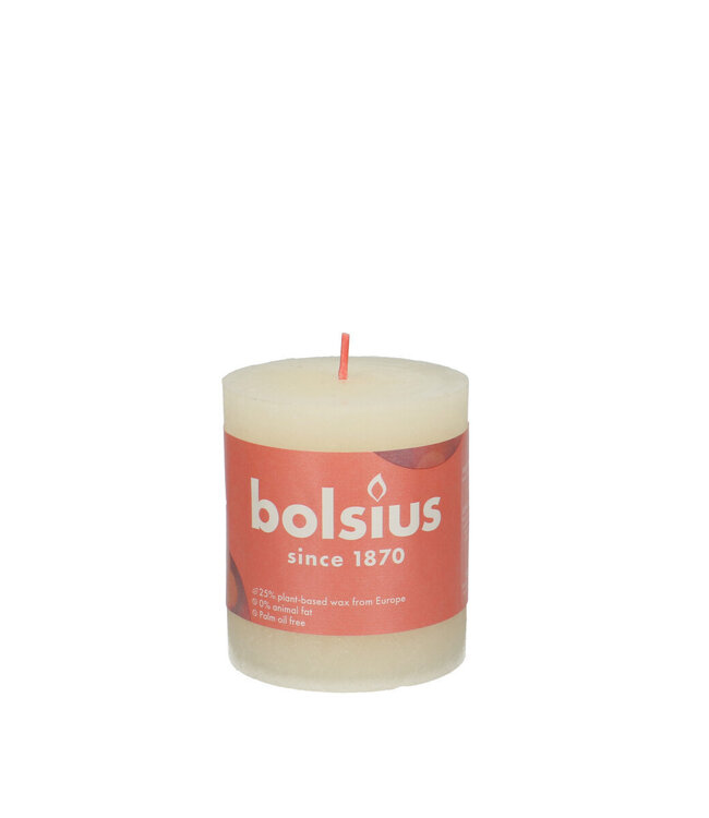 Cream-coloured rustic Bolsius block candle | Diameter 7 centimetres | Height 8 centimetres | Order per 4 candles