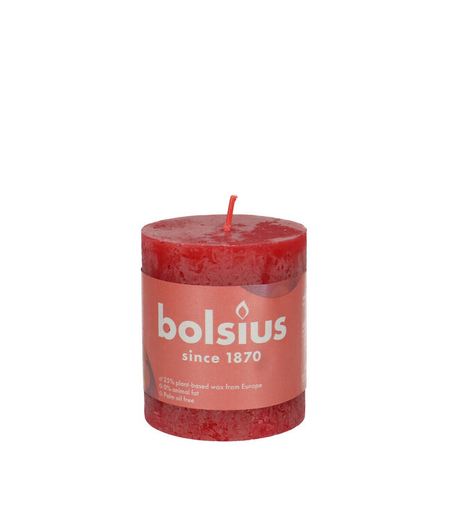 Bougie Bolsius rustique rouge | Diamètre 7 centimètres | Hauteur 8 centimètres | Commande par 4 bougies