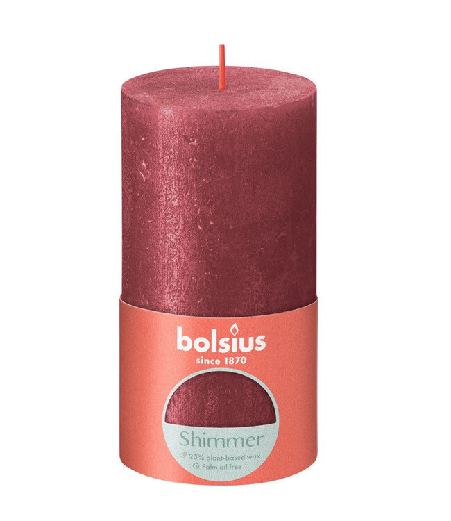 Rote rustikale Bolsius Shimmer Blockkerze | Durchmesser 7 Zentimeter | Höhe 13 Zentimeter | Bestellung pro 4 Kerzen