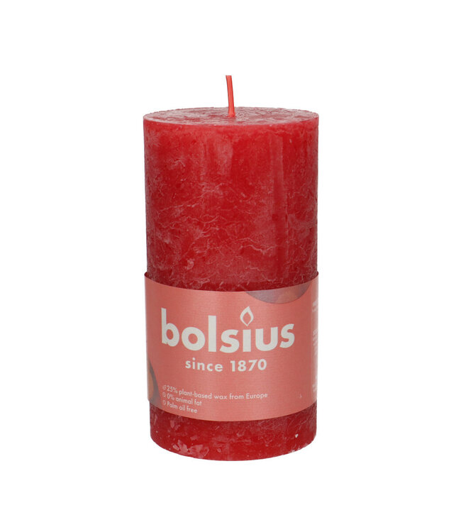 Bougie pilier Bolsius rustique rouge | Diamètre 7 centimètres | Hauteur 13 centimètres | Commande par 4 bougies