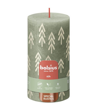 4A Green rustic Bolsius pillar candle with pine | Diameter 7 centimetres | Height 13 centimetres | Per 4 pieces