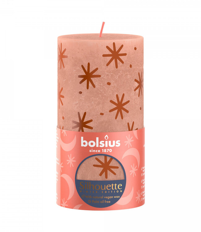 Sand-coloured rustic Bolsius pillar candle with stars | Diameter 7 centimetres | Height 13 centimetres | Order per 4 candles