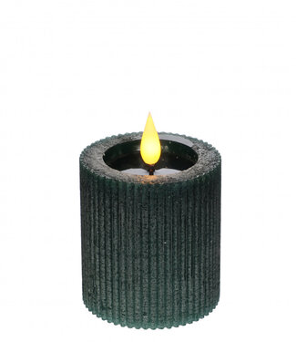 4A LED stump candles ribbed dark green | Diameter 7 centimetres | Height 7.5 centimetres | Excluding AAA batteries | Per 6 pieces