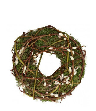 4A Naturelle groene krans met Wilgenkatjes | Diameter 30 centimeter | Per stuk