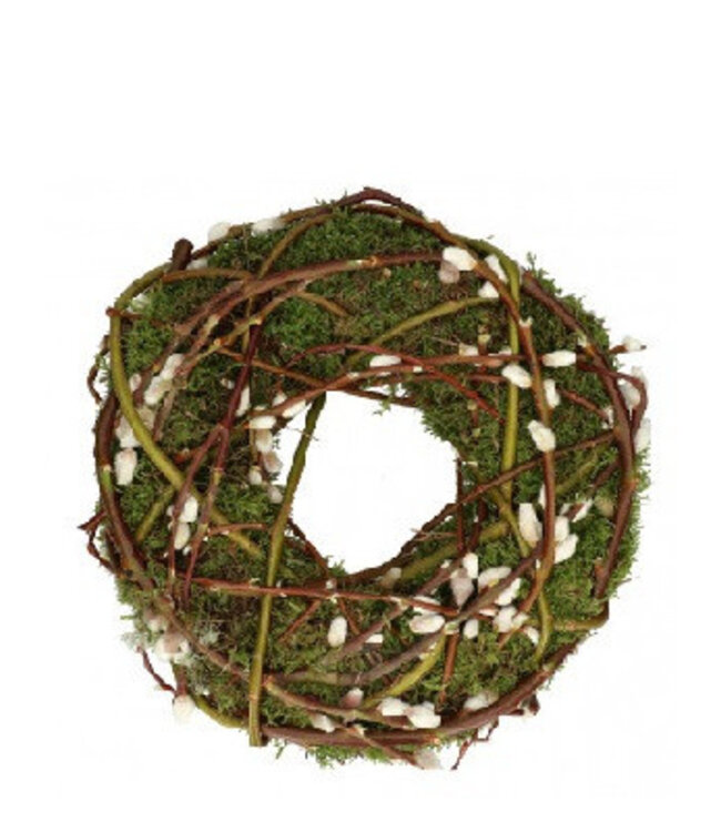 Couronne verte naturelle avec chats de saule | Diamètre 30 centimètres | Commande par couronne