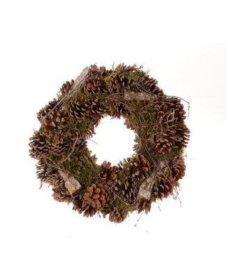 4A Green wreath with pine cones and wood pieces | Diameter 30 centimetres | Per piece