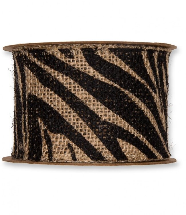 Jute ribbon with zebra print | Width 60 millimetres | Length 5 metres | Ordered by piece