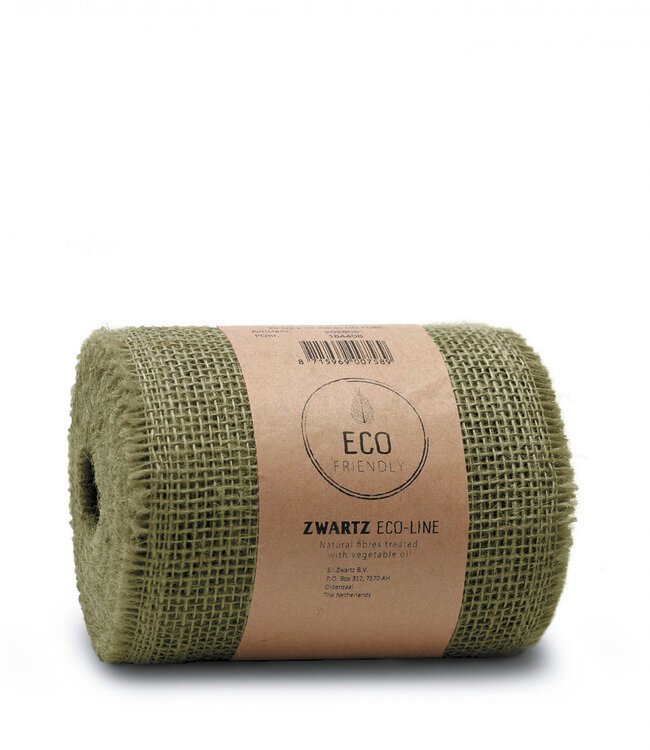 Olijfgroen jute lint | Breedte 150 millimeter | Lengte 10 meter   | Per stuk te bestellen