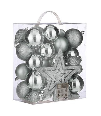 4A Silver-coloured plastic Christmas baubles | Diameter 80 millimetres | Per 40 pieces