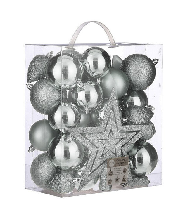 Silver-coloured plastic Christmas baubles | Diameter 80 millimetres | Order per 40 baubles