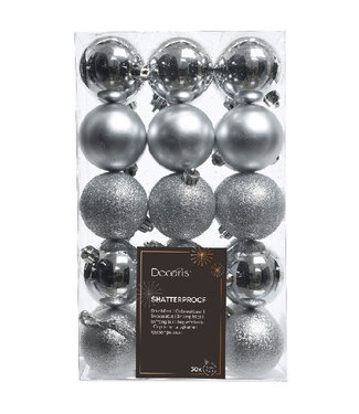 4A Silver plastic Christmas baubles | Diameter 60 millimetres | Per 30 pieces