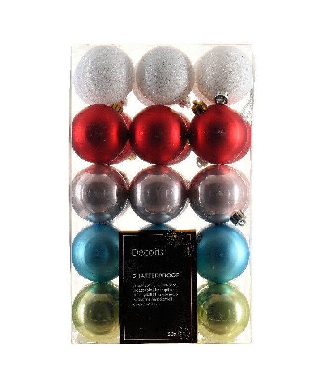 Mixed colours plastic Christmas balls | Diameter 60 millimetres | Order per 30 Christmas balls