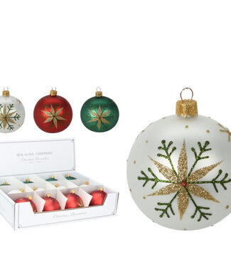 4A Christmas balls "Snowflake" in mixed colours | Diameter 6 centimetres | Per 12 pieces