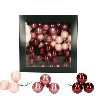 4A Mixed colour pink Christmas baubles with wire | Diameter 25 millimetres | Per 144 pieces