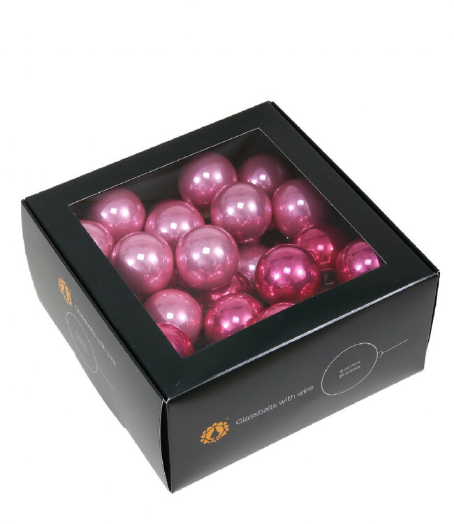 Boules de Noël rose perle avec fil | Diamètre 40 millimètres | Commande de 36 boules