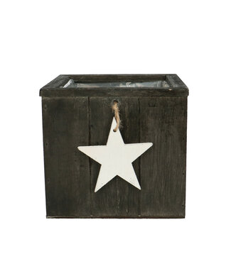 4A Kerst Hout pot ster d15*14cm | Per 10 stuks