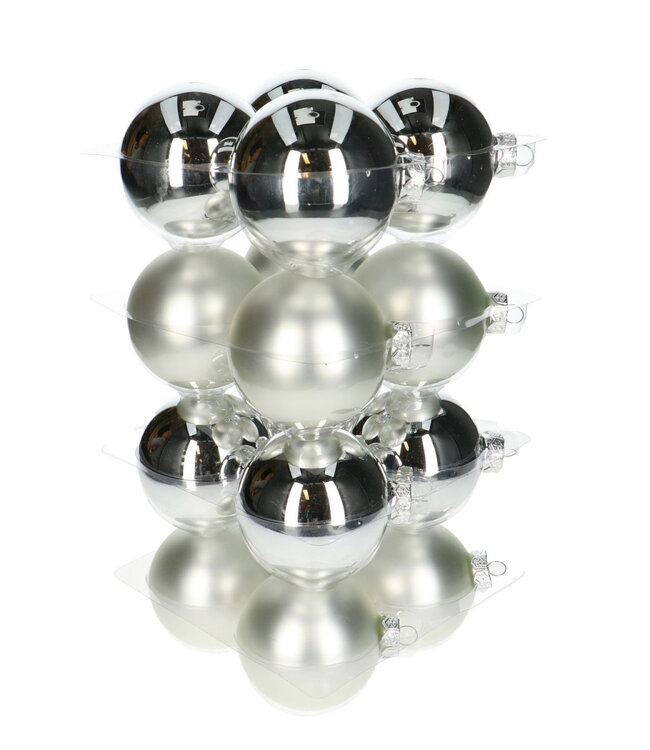 Silver Christmas baubles matt & shiny | Diameter 80 millimetres | Order per 16 baubles