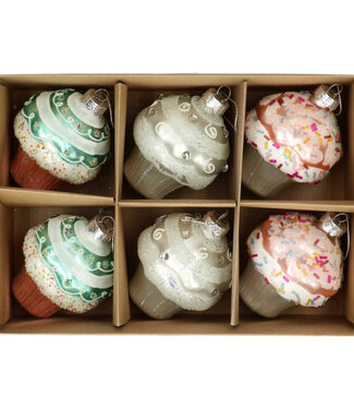 4A Kerstbal Cupcake 80mm ass. ( x 6 )