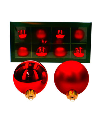 4A Red Christmas baubles matt & shiny | Diameter 80 millimetres | Per 8 pieces