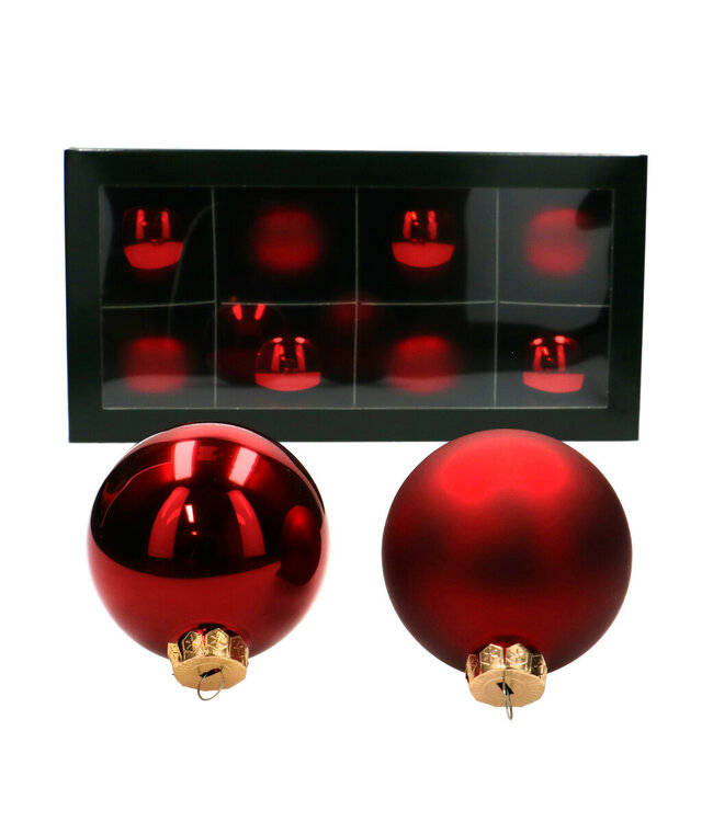 Red baubles matt & shiny | Diameter 80 millimetres | Order per 8 baubles