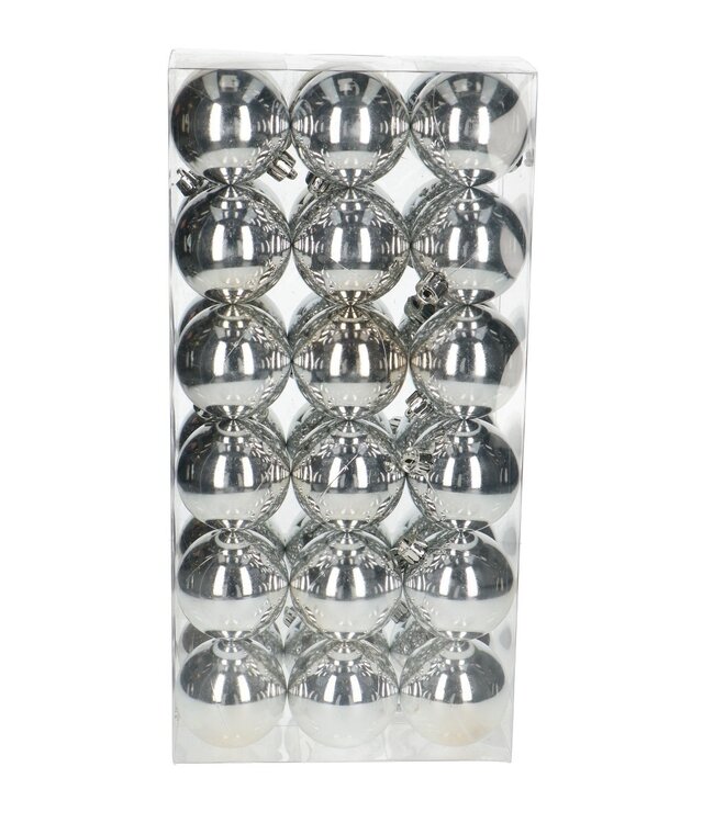 Silver-coloured plastic Christmas baubles | Diameter 60 millimetres | Order per 36 baubles