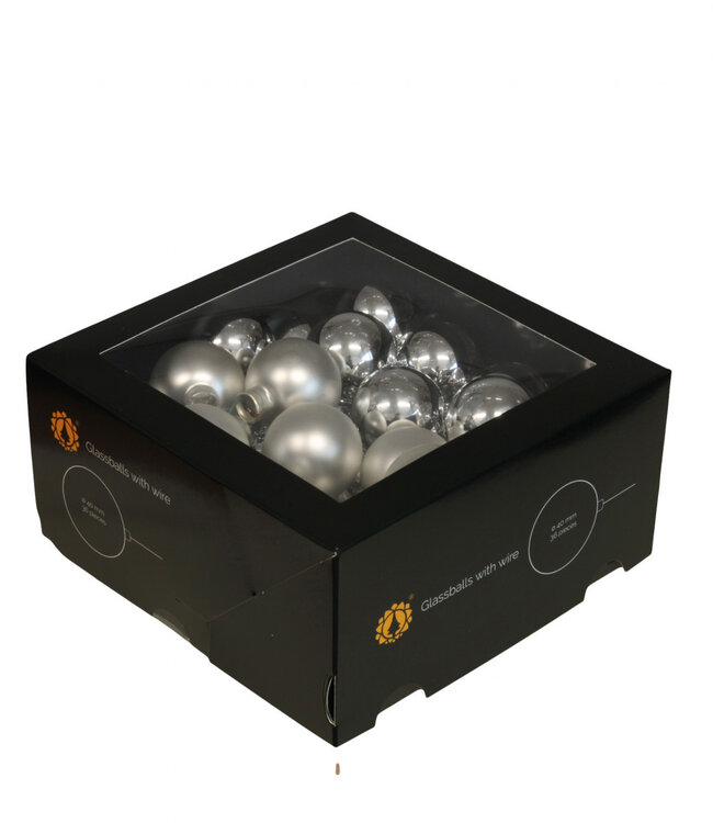 Boules de Noël argentées avec fil mat et brillant | Diamètre 40 millimètres | Commande de 36 boules