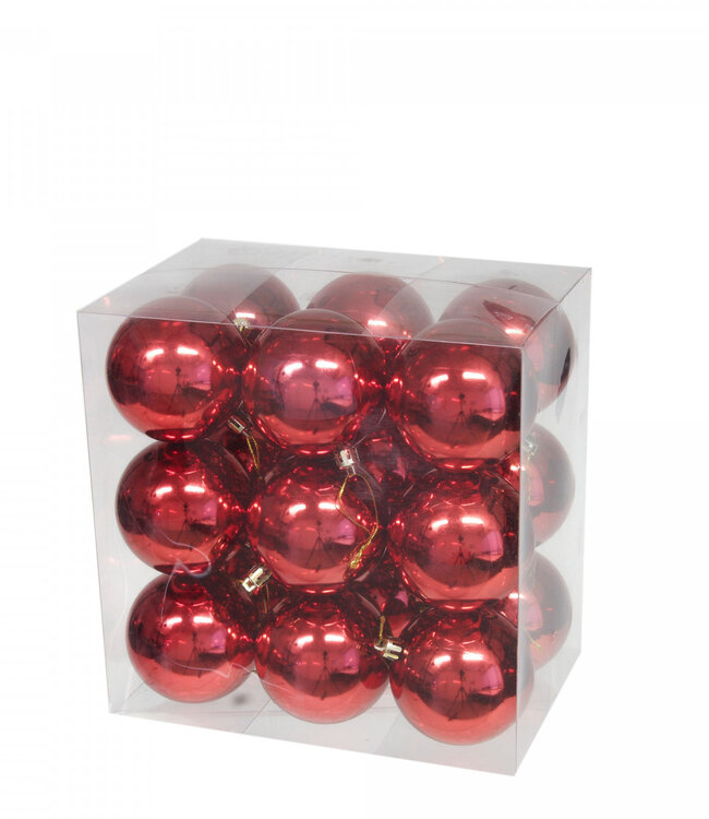 Red plastic Christmas balls | Diameter 80 millimetres | Order per 18 Christmas balls