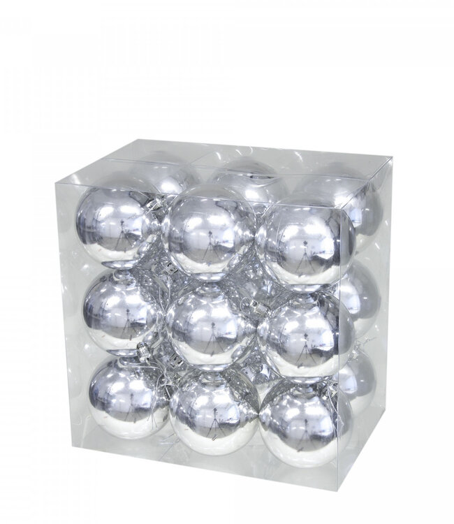 Silver-coloured plastic Christmas baubles | Diameter 80 millimetres | Order per 18 baubles