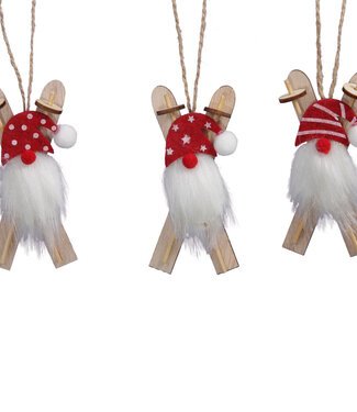 4A Kerst Hanger ski Santa d4*10cm | Per 3 stuks