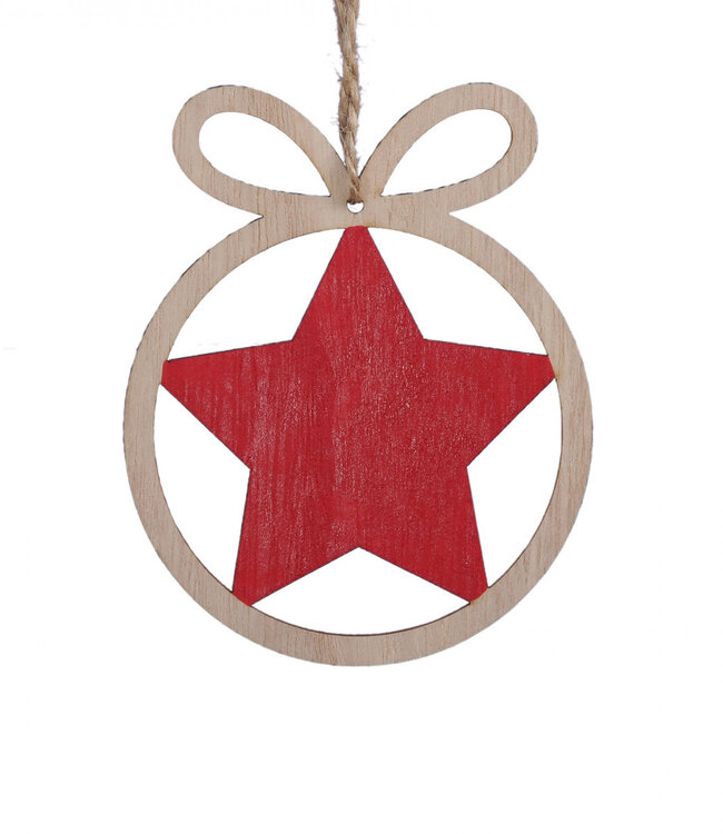 Kerst Hanger hout ster d8.5cm ( x 6 )