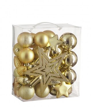 4A Gold-coloured plastic Christmas baubles | Diameter 80 millimetres | Per 40 pieces