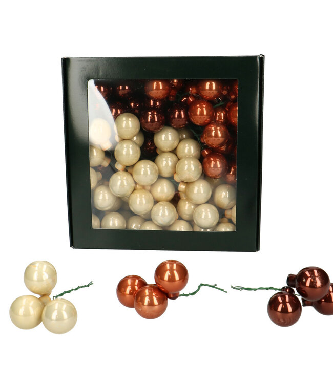 Mixed colours white and brown Christmas baubles | Diameter 25 millimetres | Order per 144 baubles