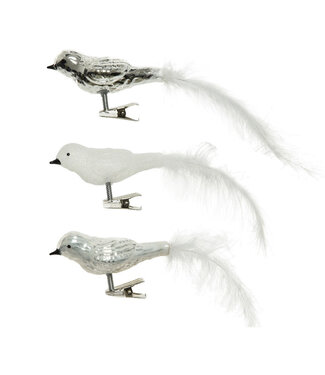 4A Kerst Deco vogel glas+clip 8cm ( x 3 )