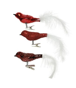 4A Kerst Deco vogel glas+clip 8cm ( x 3 )