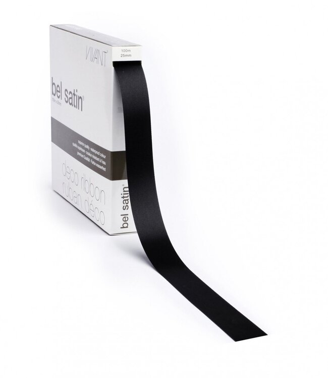 Black satin ribbon | Width 25 millimetres | Length 100 metres | Ordered by piece