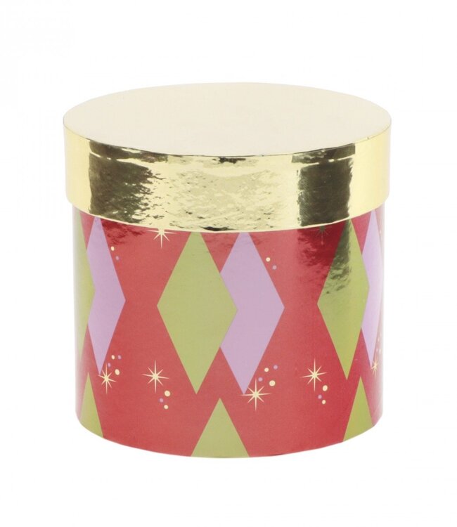 Opruiming Kerst Hatbox Argyle d12.5*12cm | Per 6 stuks te bestellen