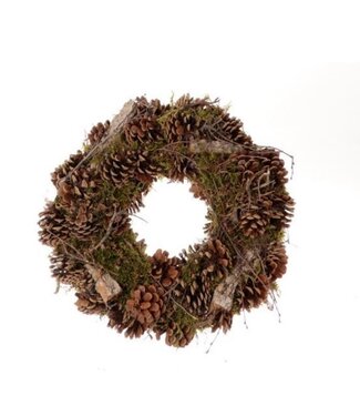 4A Green wreath with pine cones and wood pieces | Diameter 40 centimetres | Per piece