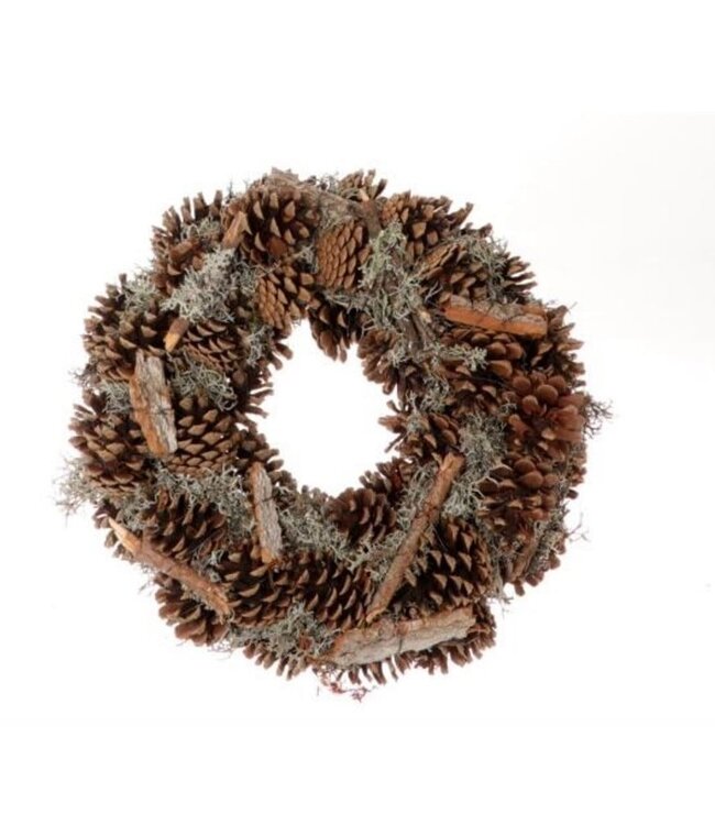 Couronne naturelle marron pommes de pin en bois | Diamètre 30 centimètres | Commande par pièce